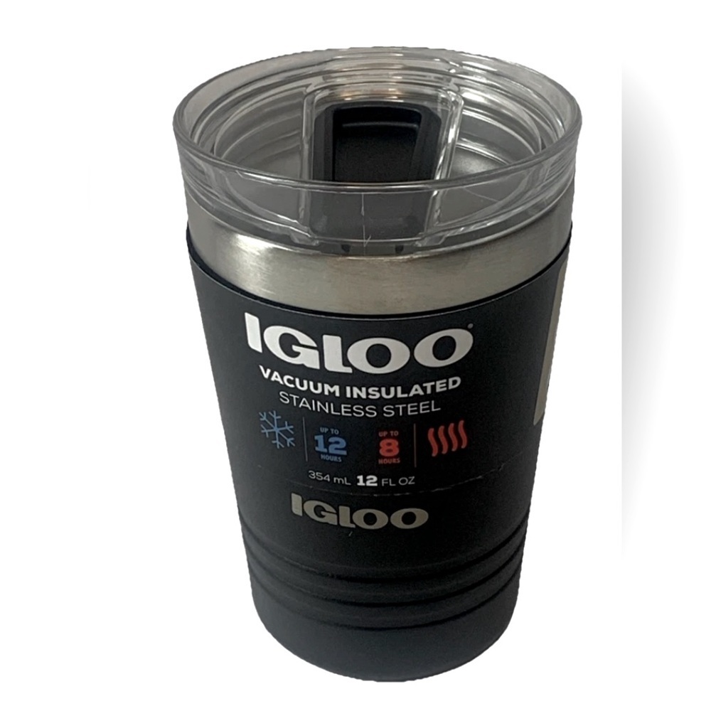 Igloo 12 oz Cooler Cup Insulated Stainless Steel Black Slide Lid New